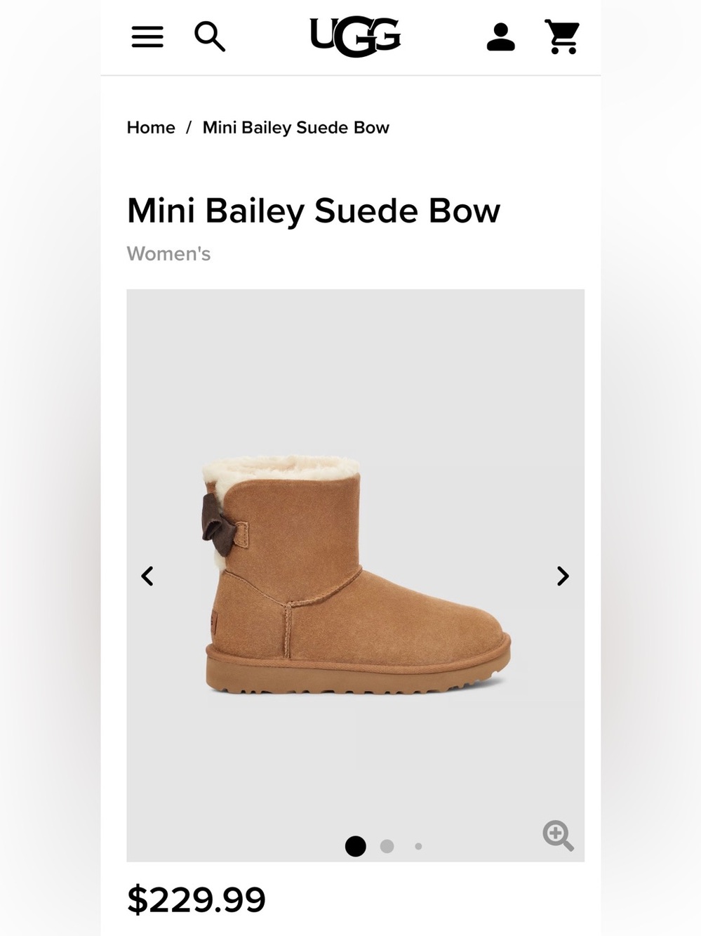 UGG Mini Bailey Suede Bow Boot in Chestnut size 9 (new in box)